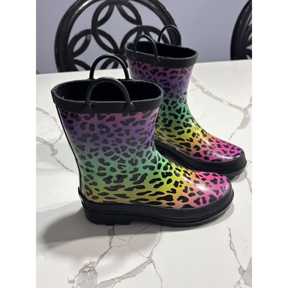 Lily & Dan Mid-Calf Rubber Rainboot Boot Multicolor Leopard Girls Toddler 11/12